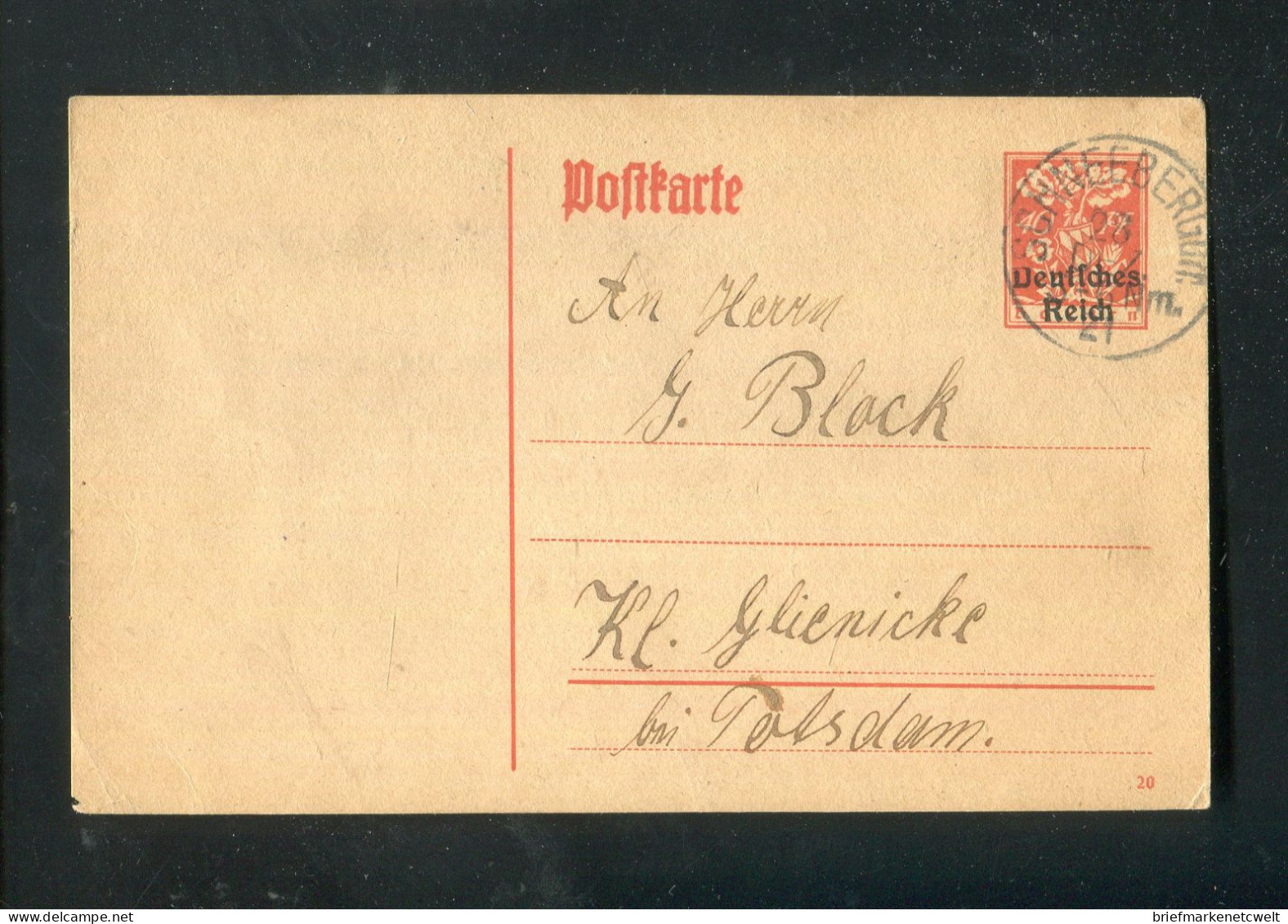 "DEUTSCHES REICH" 1920, Aufbrauchs-Postkarte Mi. P 124 K1 "SCHNEEBERG" (B1080) - Cartes Postales