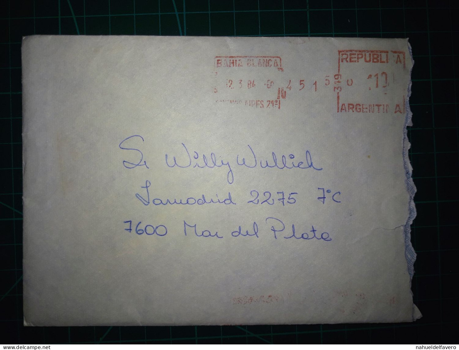 ARGENTINE; Enveloppe Avec Affranchissement Mécanique Envoyée à Mar Del Plata. Année 1984. - Used Stamps