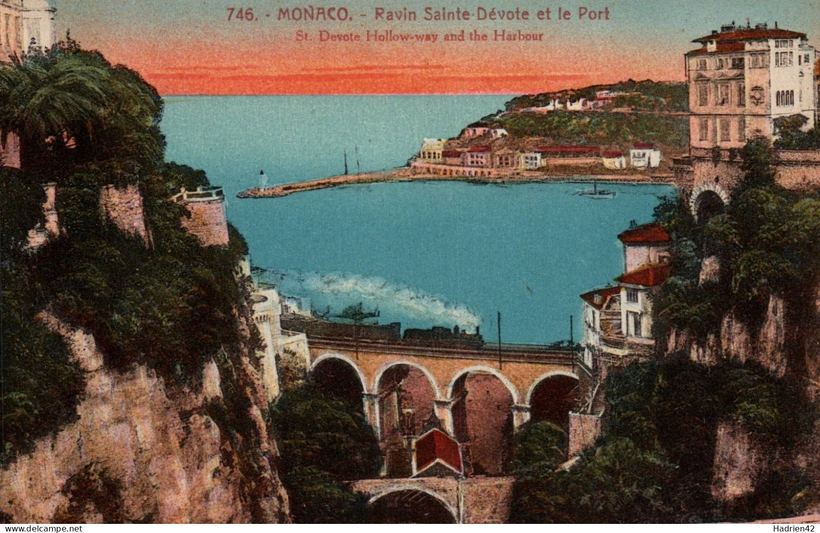 RECTO/VERSO - CPA - MONACO - RAVIN SAINTE DEVOTE ET LE PORT - LOCOMOTIVE SUR UN PONT - Haven