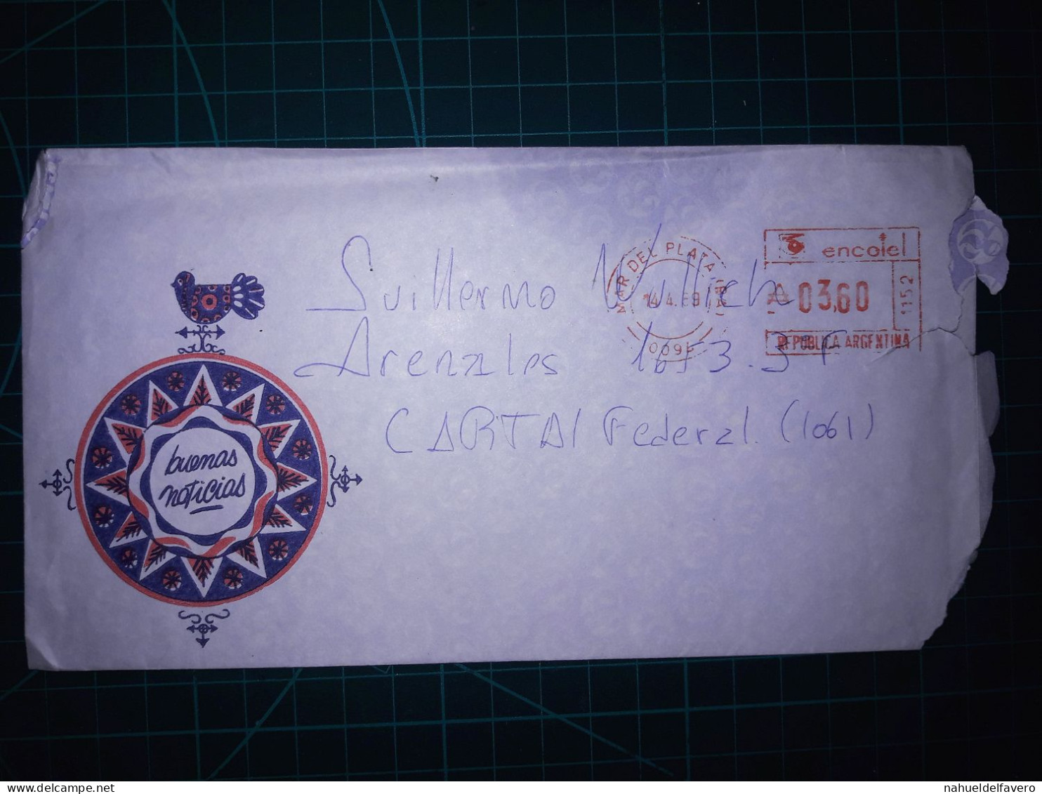 ARGENTINE; Enveloppe Avec Affranchissement Mécanique Envoyée à Capital Federal. Année 1989. - Gebraucht