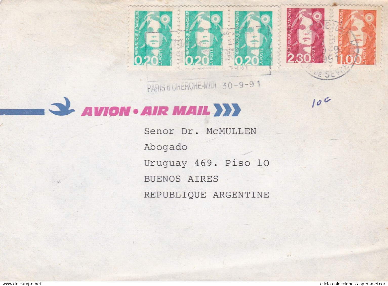 France - 1991 - Airmail - Letter - Sent From Paris To Buenos Aires, Argentina - Caja 30 - Brieven En Documenten