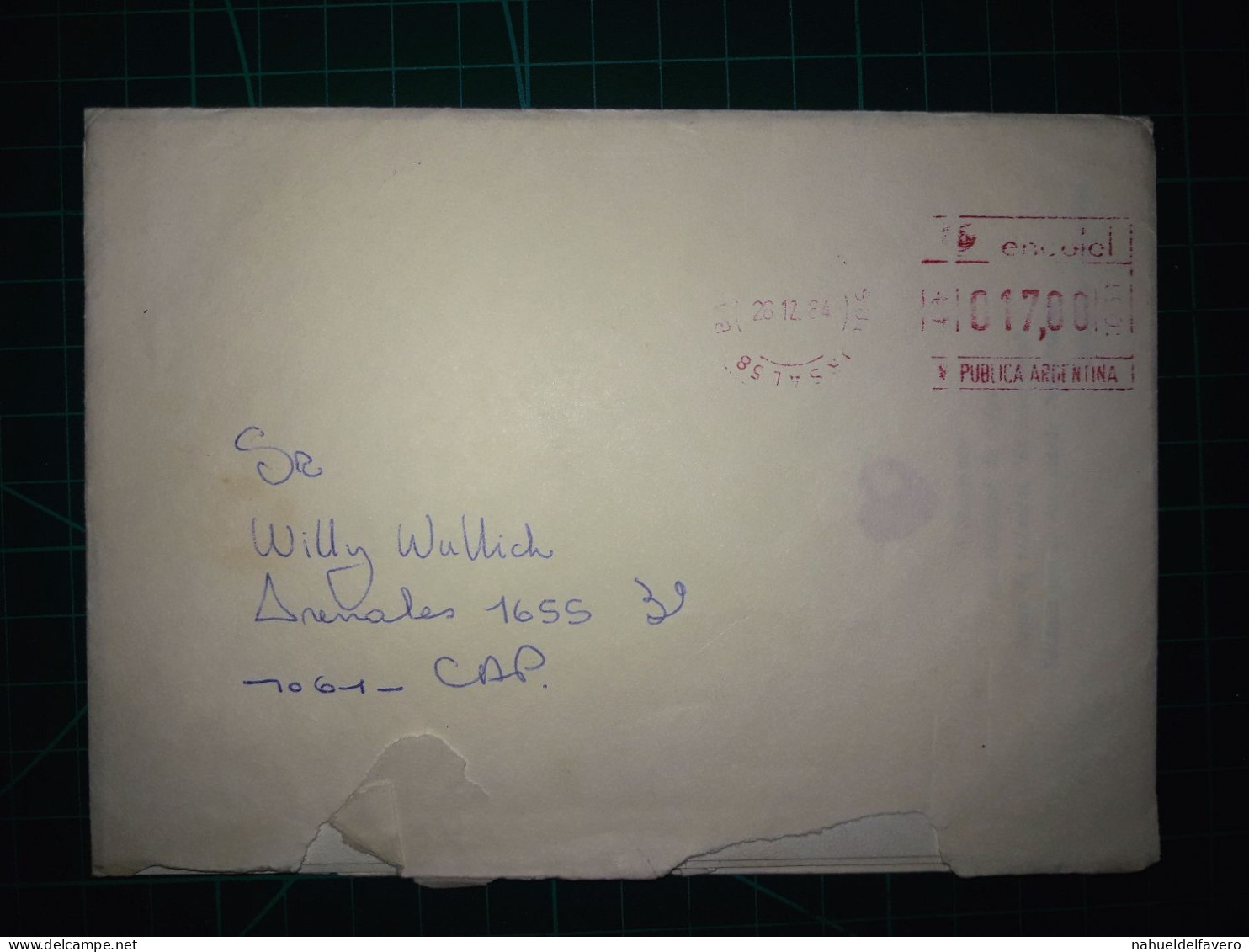 ARGENTINE; Enveloppe Avec Affranchissement Mécanique Envoyée à Capital Federal. Année 1984 - Gebruikt