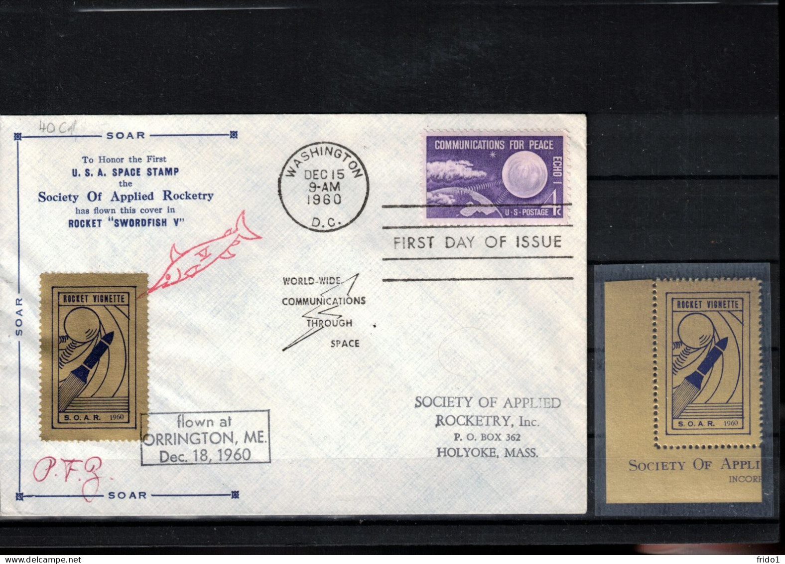 USA 1960 Rocket Mail - Rocket SWORDFISH V  Interesting Cover + Extra Perforated Label - Covers & Documents