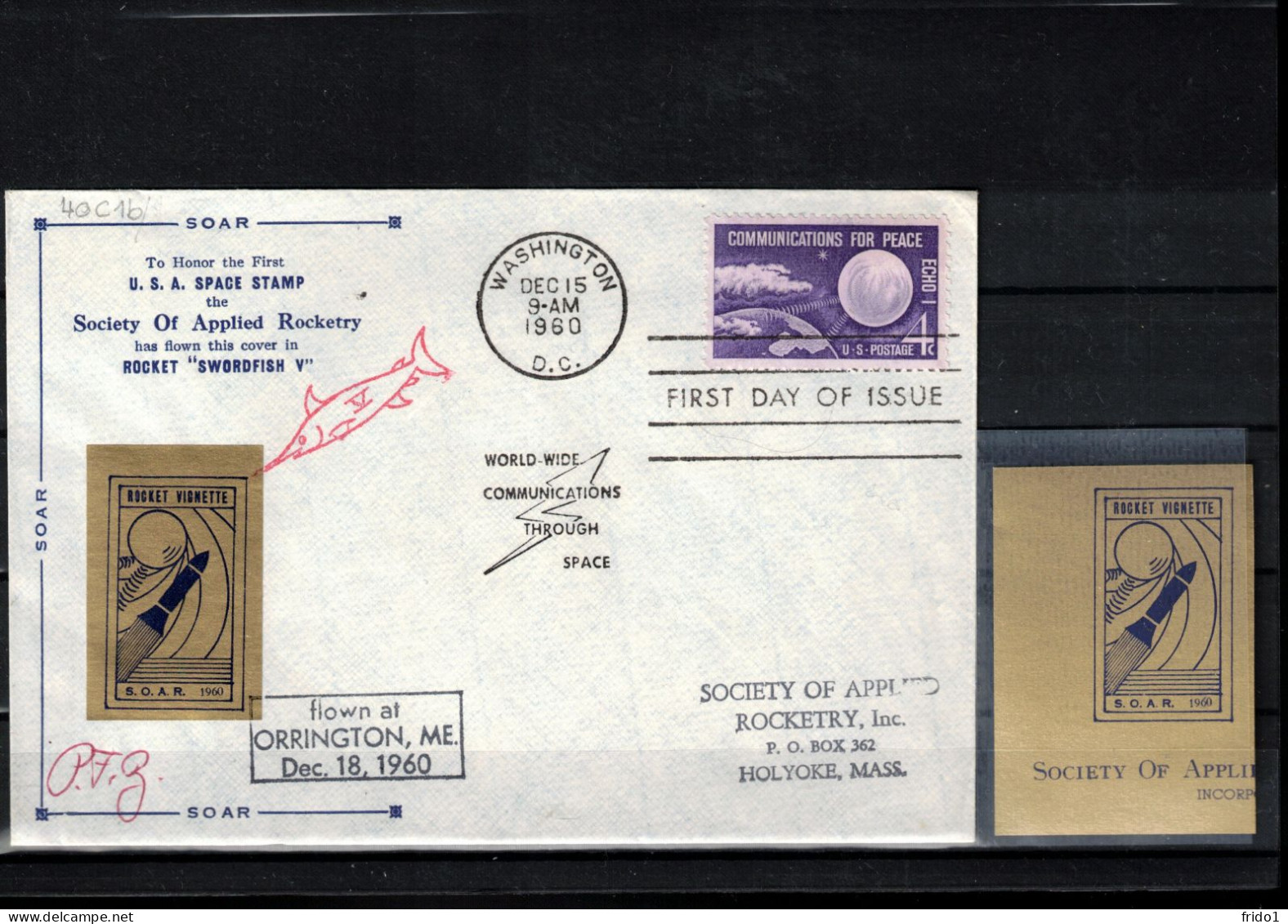USA 1960 Rocket Mail - Rocket SWORDFISH V  Interesting Cover + Extra Imperforated Label - Covers & Documents