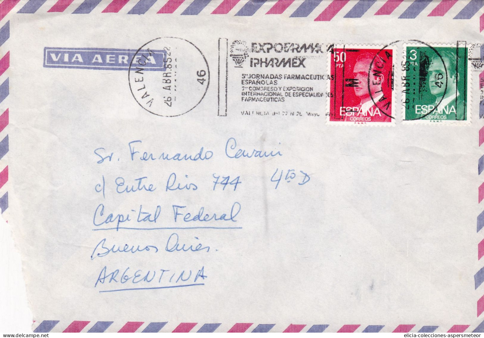 Spain - 1985 - Airmail - Letter - Sent From Valencia To Buenos Aires, Argentina - Caja 30 - Storia Postale