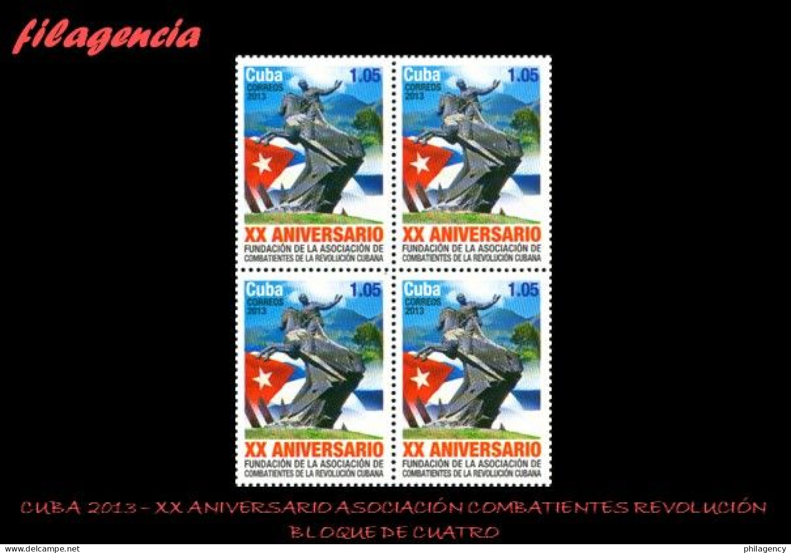 CUBA. BLOQUES DE CUATRO. 2013-42 XX ANIVERSARIO DE LA ASOCIACIÓN DE COMBATIENTES DE LA REVOLUCIÓN - Nuevos