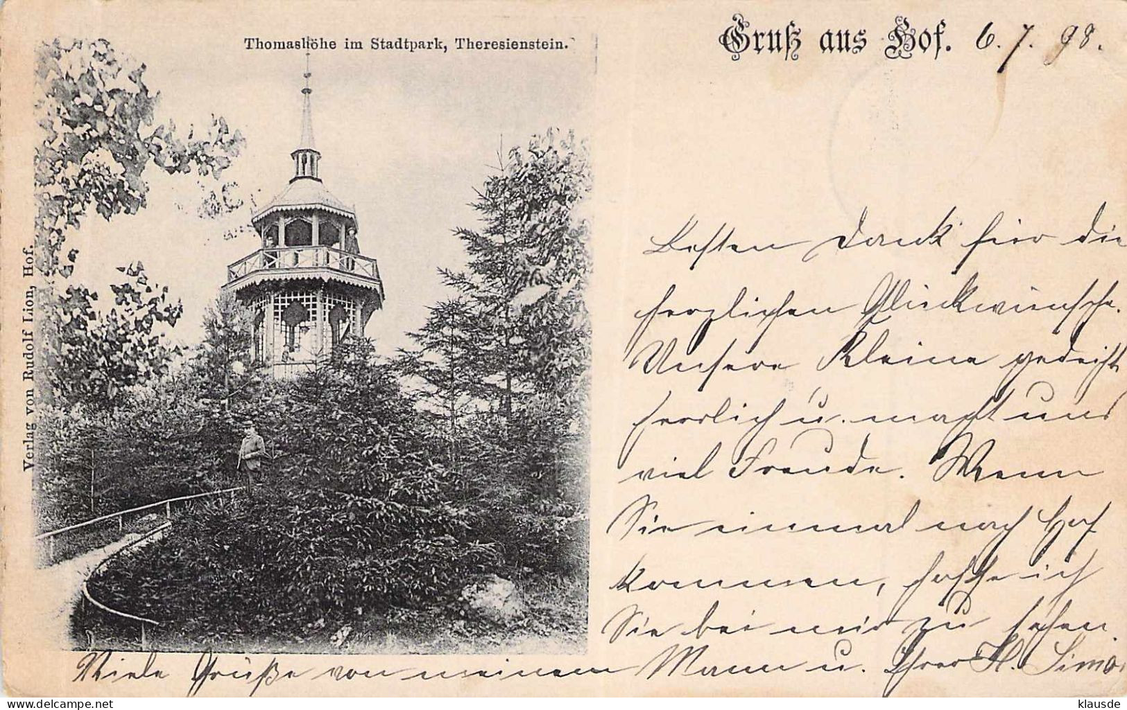 Gruss Aus Hof - Thomashöhe Im Stadtpark,Theresienstein Gel.1898 AKS - Hof