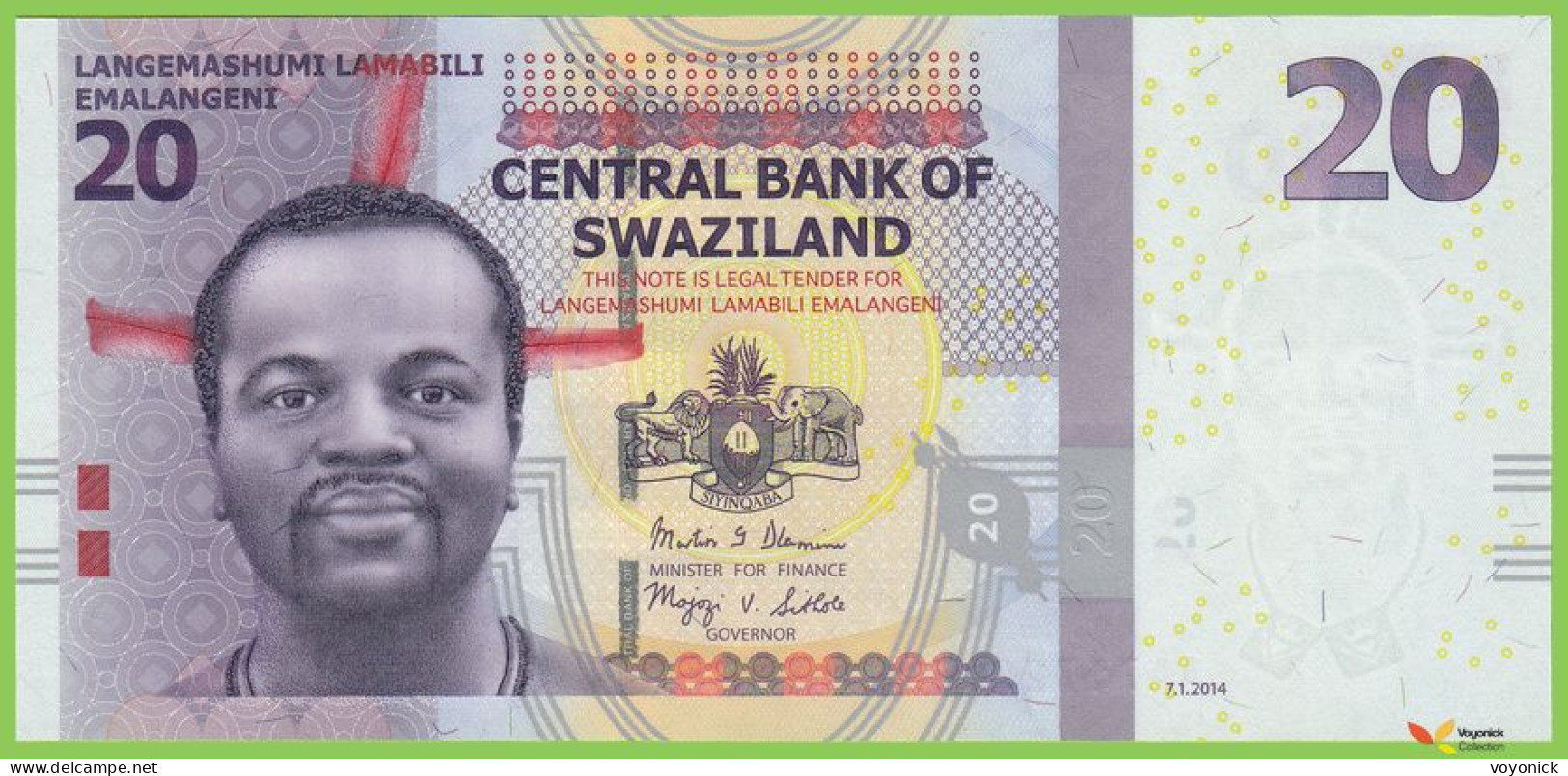 Voyo SWAZILAND (ESWATINI) 20 Emalangeni 2014(2015) P37b B232b AA UNC UNC - Swasiland