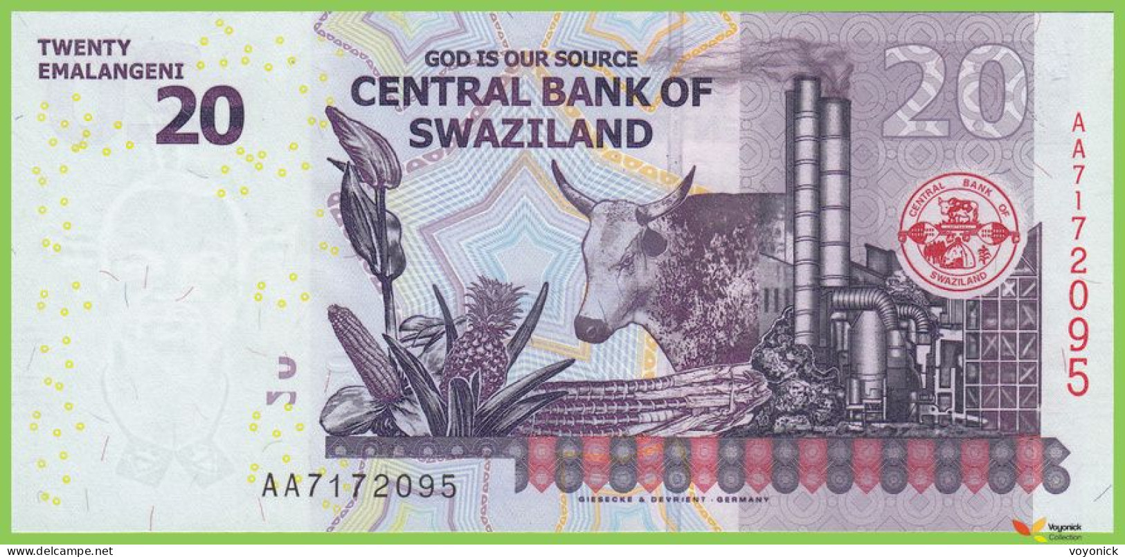 Voyo SWAZILAND (ESWATINI) 20 Emalangeni 2014(2015) P37b B232b AA UNC UNC - Swasiland