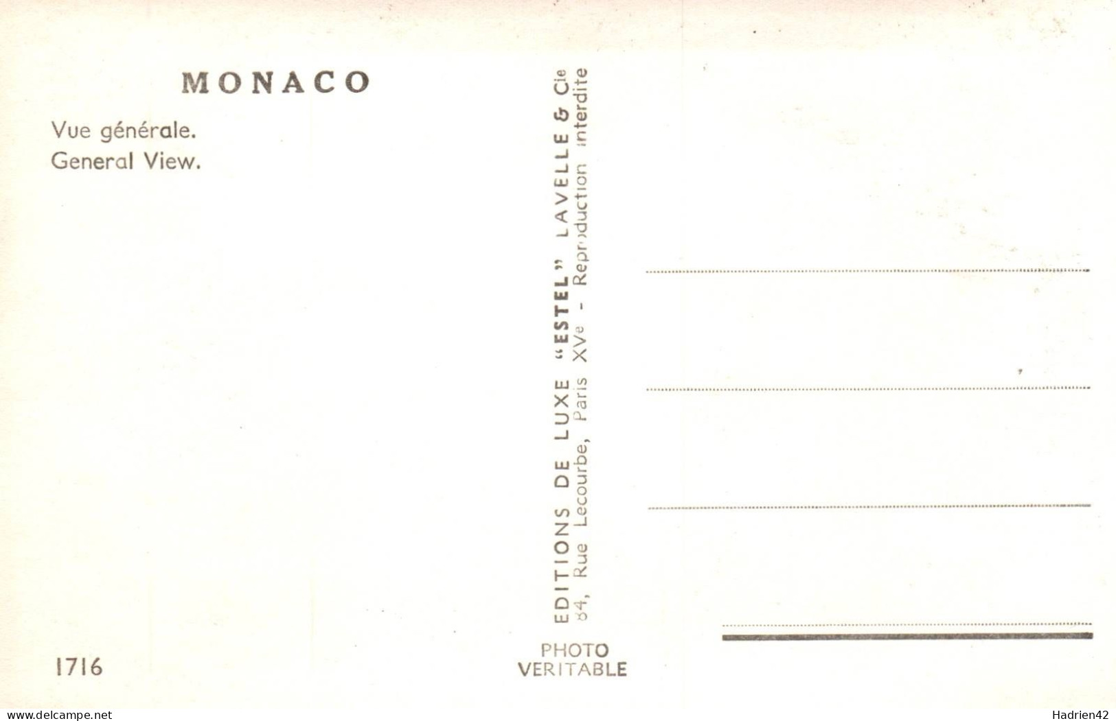 RECTO/VERSO - CPA - MONACO - VUE GENERALE AVEC UN PIN - Viste Panoramiche, Panorama