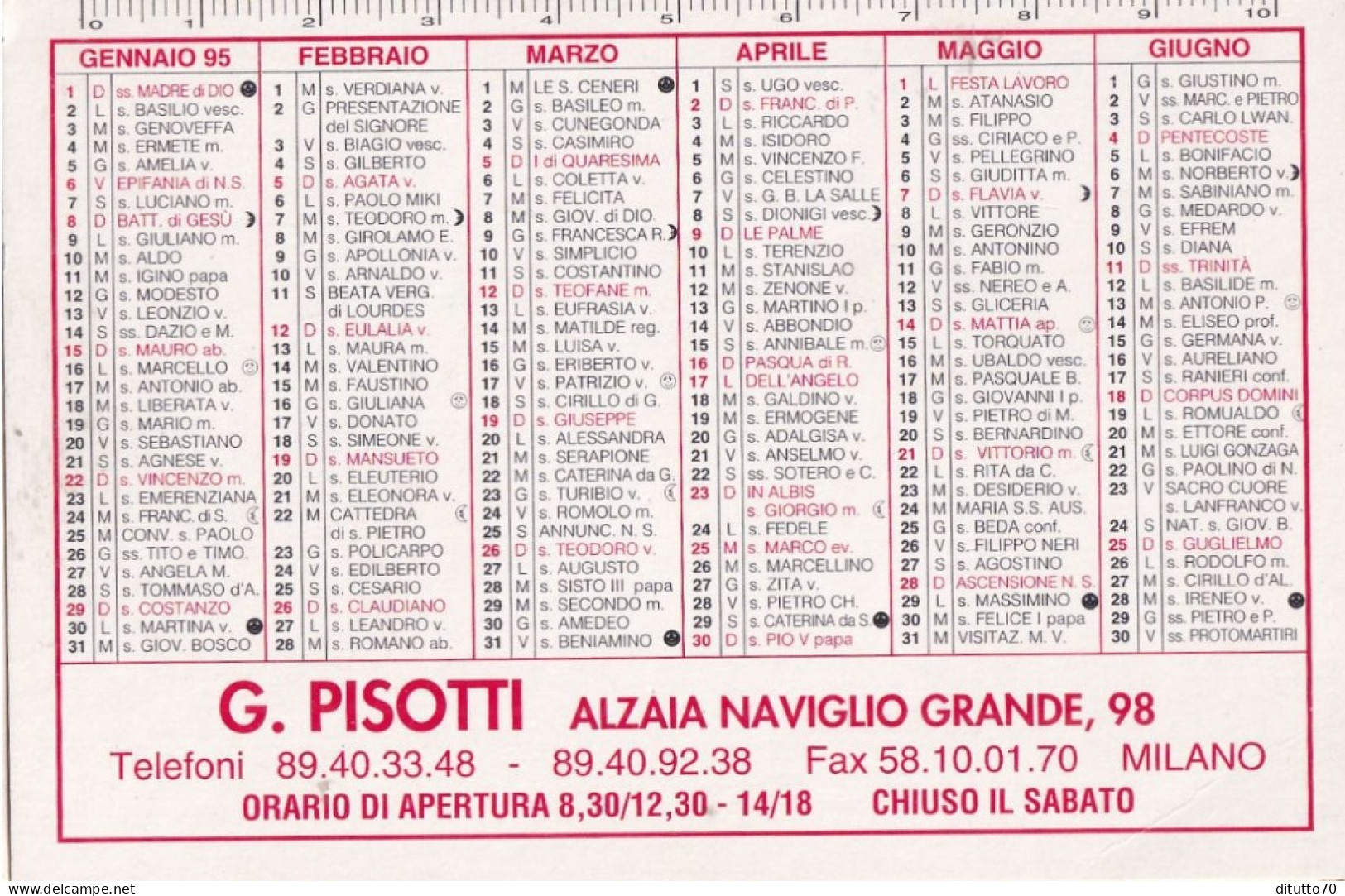 Calendarietto - G.pisotti - Milano - Anno 1995 - Small : 1991-00