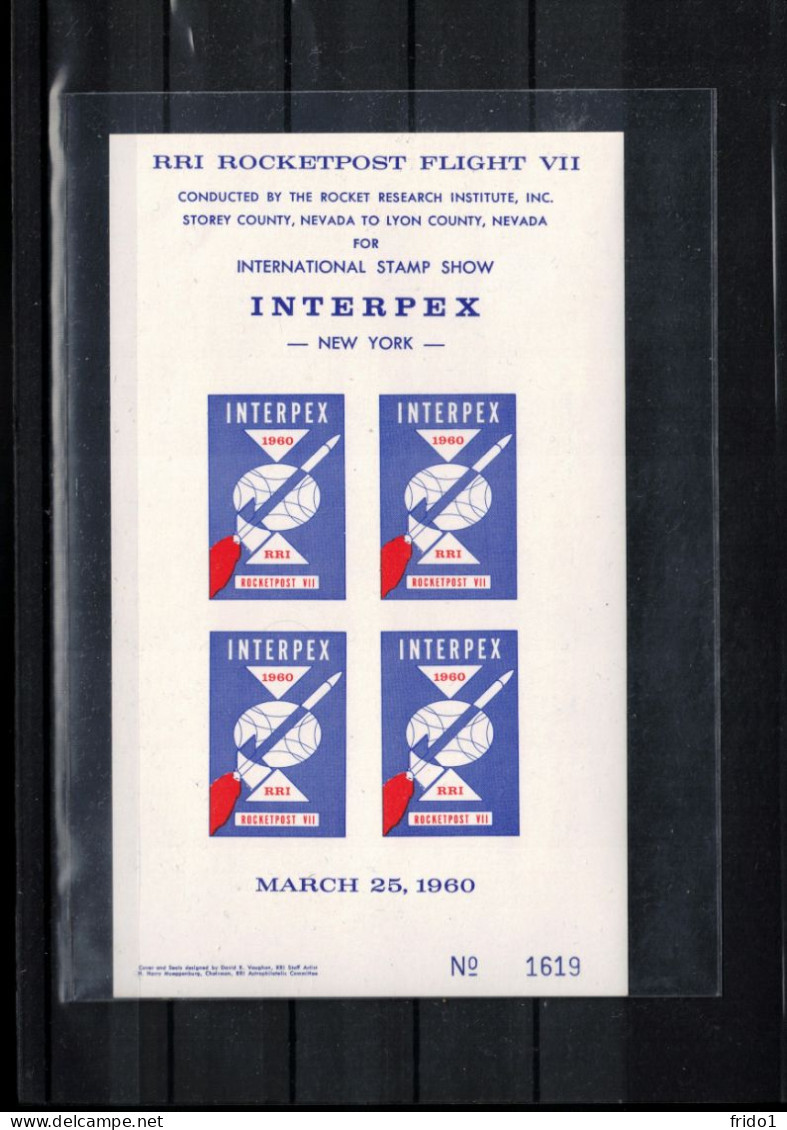 USA 1960 INTERPEX Rocket Mail Imperforated Label Block Of 4 Postfrisch / MNH - Briefe U. Dokumente