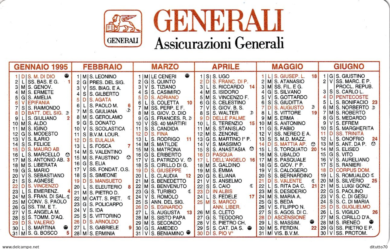 Calendarietto - Generali - Assicurazioni - Anno 1995 - Small : 1991-00