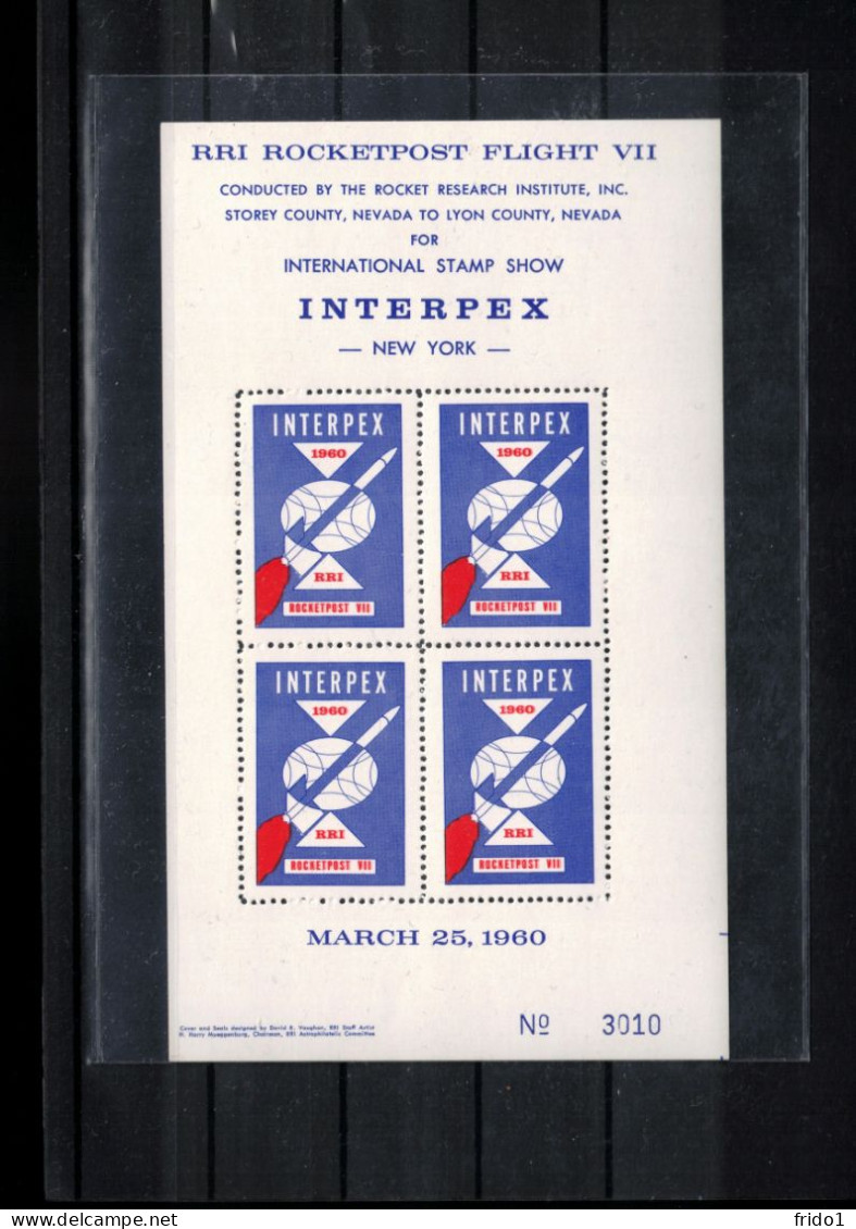 USA 1960 INTERPEX Rocket Mail Perforated Label Block Of 4 Postfrisch / MNH - Brieven En Documenten