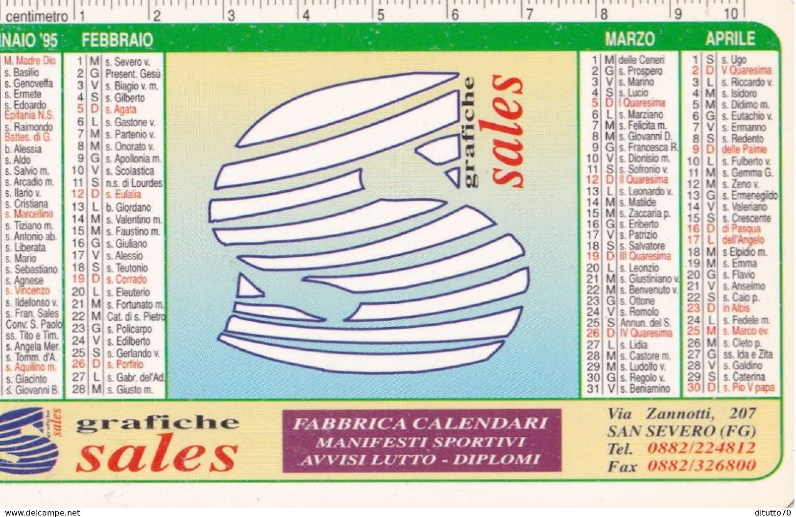 Calendarietto - Grafiche Sales - San Severo - Foggia - Anno 1995 - Petit Format : 1991-00