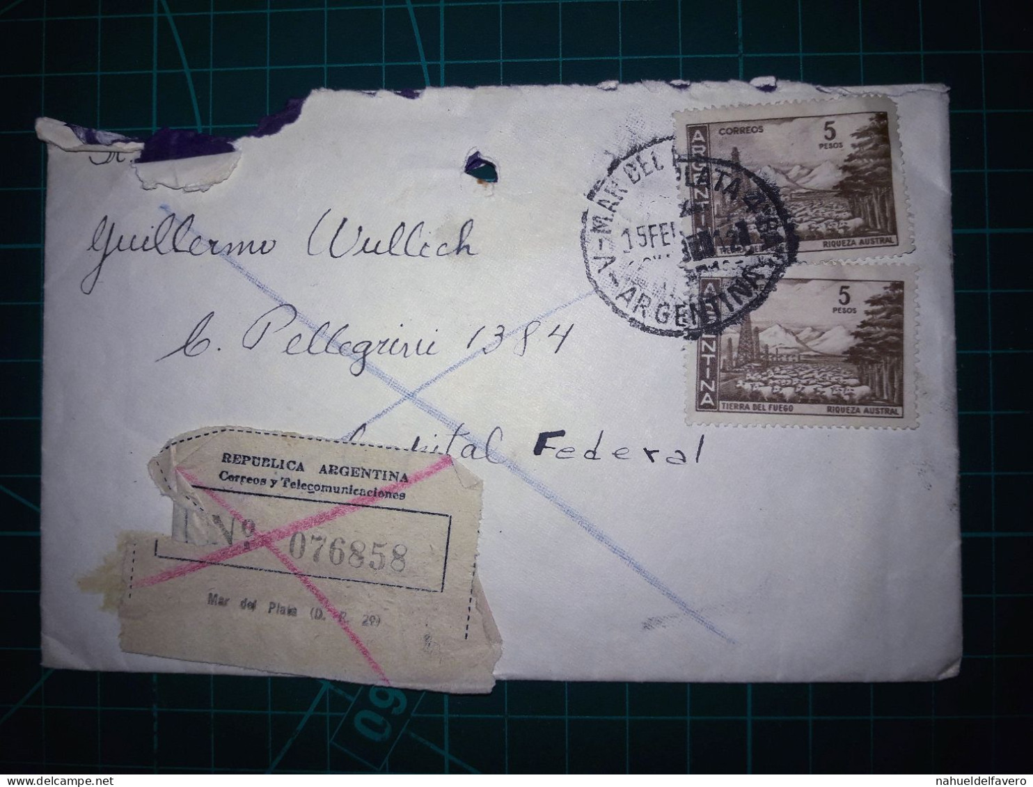 ARGENTINE; Enveloppe Avec Une Variété De Timbres-poste Distribués à Capital Federal. Années 1950. - Used Stamps