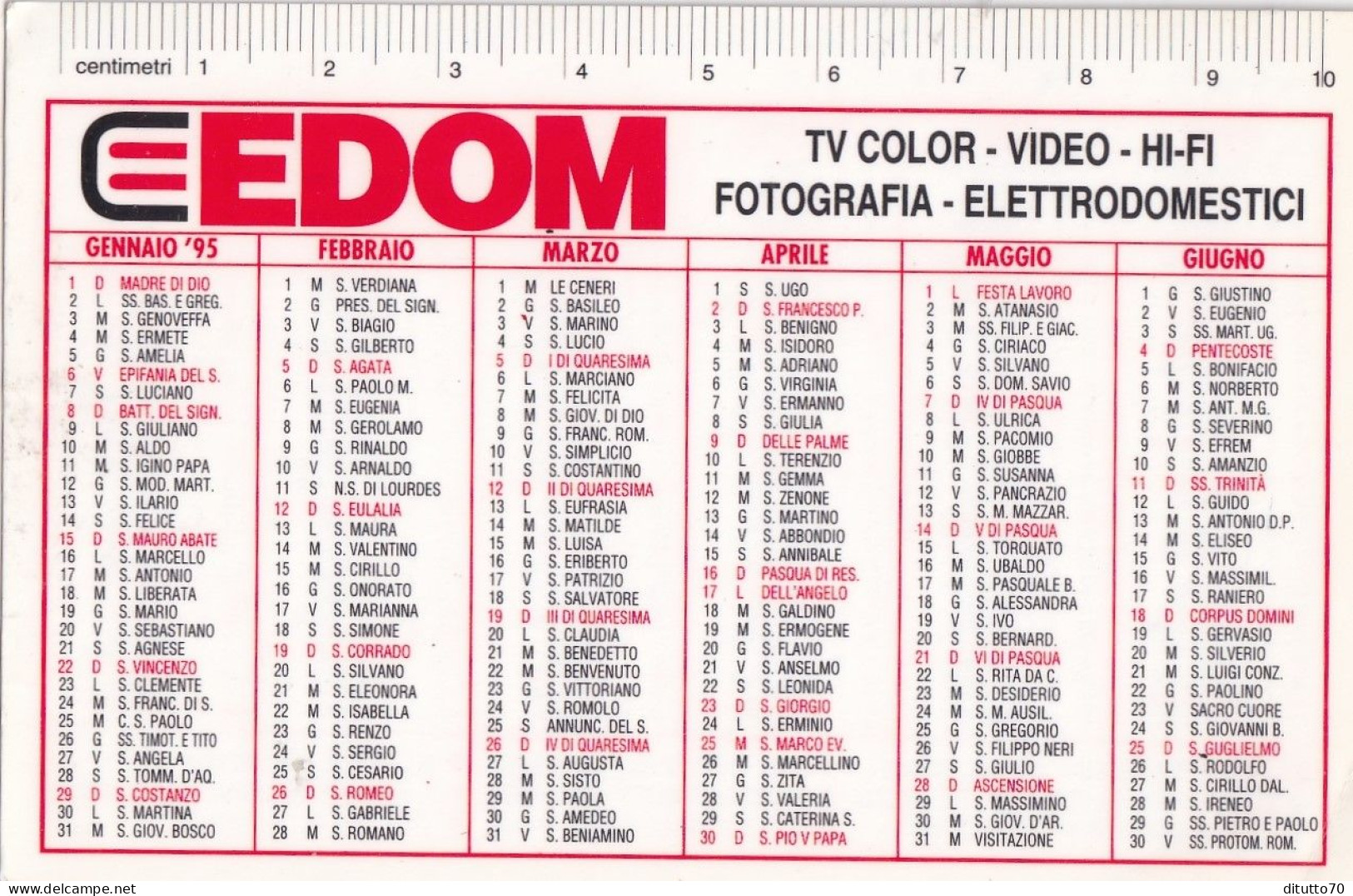 Calendarietto - Gruppo Edom - Anno 1995 - Small : 1991-00