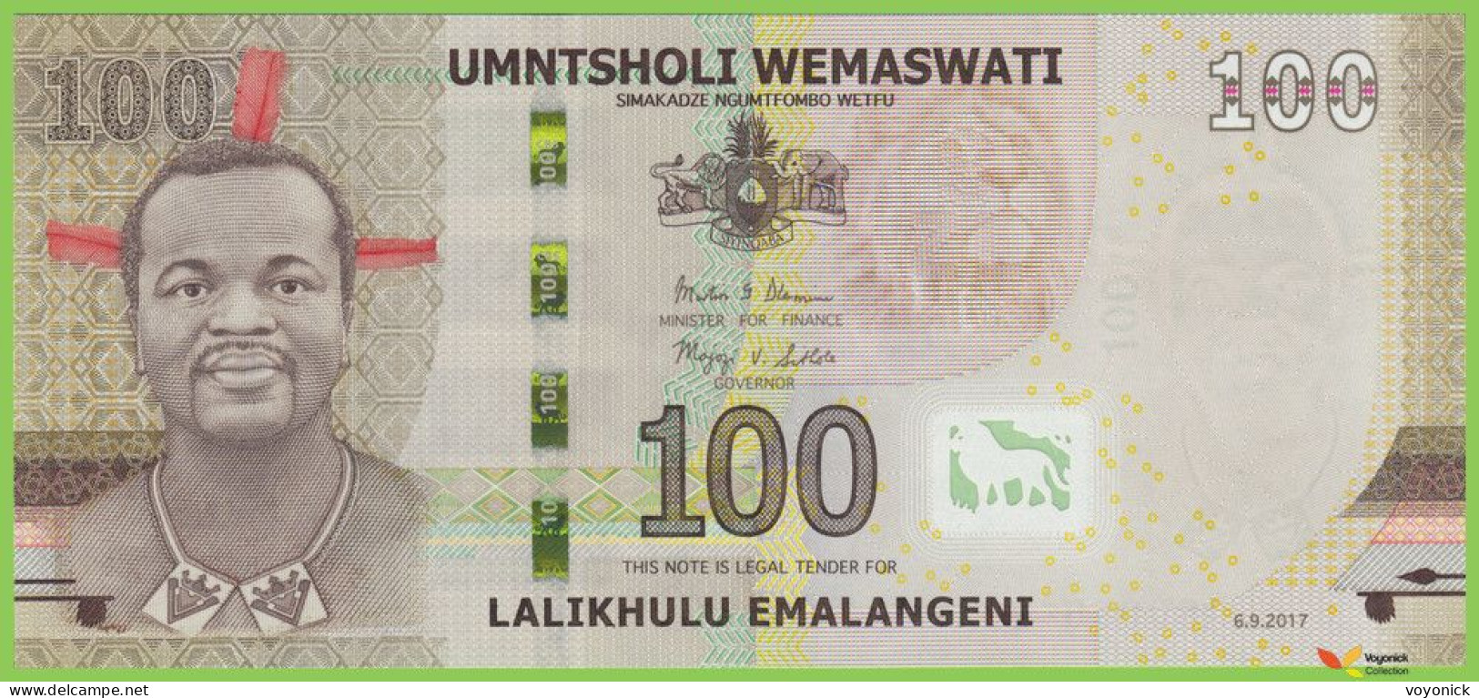 Voyo SWAZILAND (ESWATINI) 100 Emalangeni 2017(2018) P42 B237a AB00 UNC - Swasiland