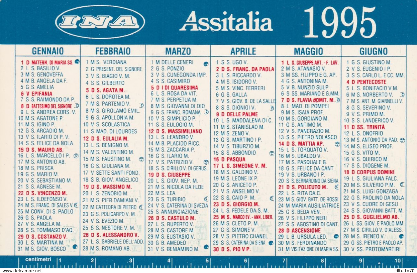 Calendarietto - INA - Assitalia - Anno 1995 - Petit Format : 1991-00