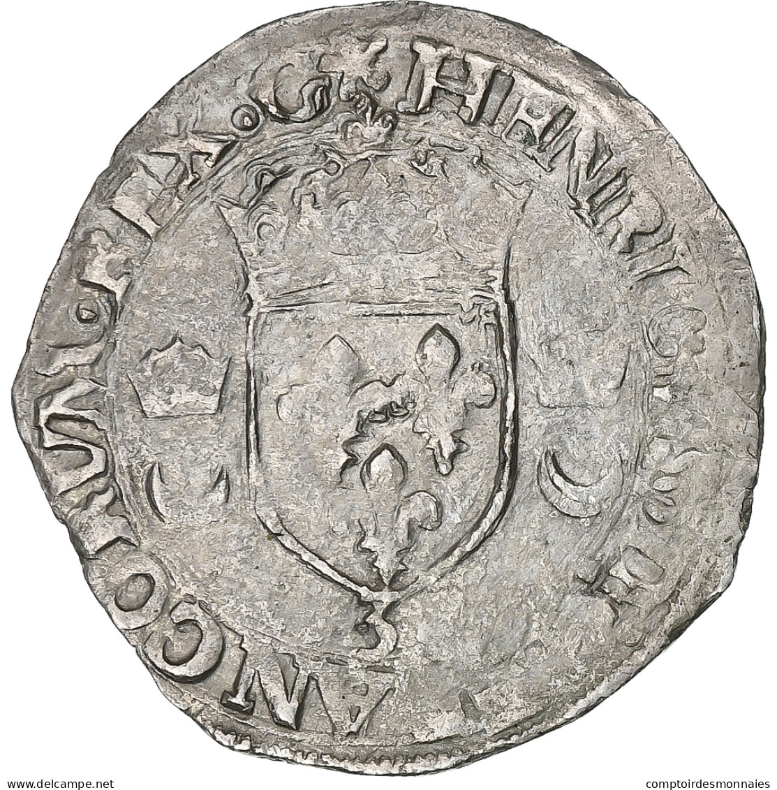 France, Henri II, Douzain Aux Croissants, 1550, Grenoble, Billon, TTB - 1547-1559 Hendrik II