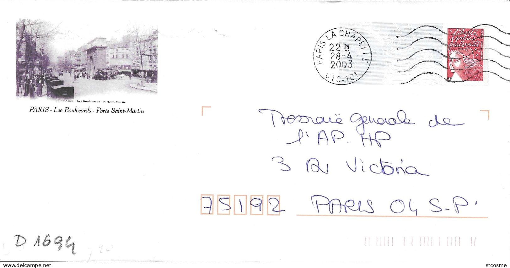 D1694 Entier Postal / Postal Stationnery / PSE - PAP Luquet - La Porte Saint Martin (75) 809-lot B9J/0202930 - PAP: Aufdrucke/Luquet