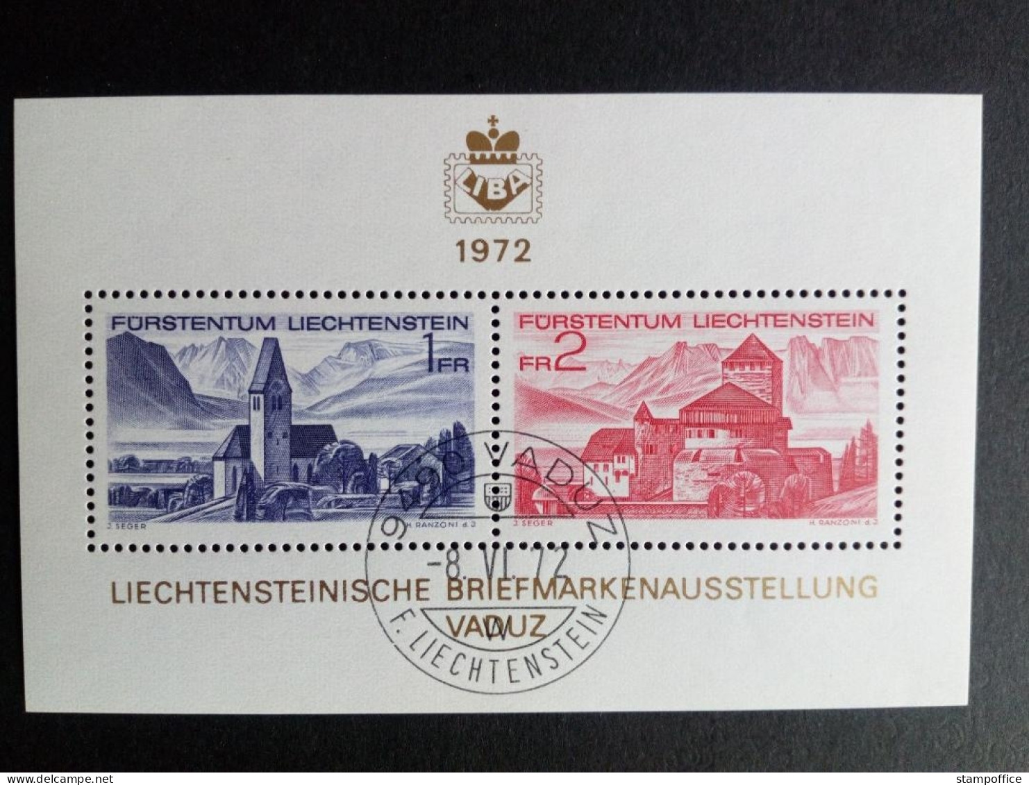 LIECHTENSTEIN BLOCK 9 GESTEMPELT(USED) TAGESSTEMPEL VADUZ BRIEFMARKENAUSSTELLUNG LIBA '72 - Blocs & Feuillets