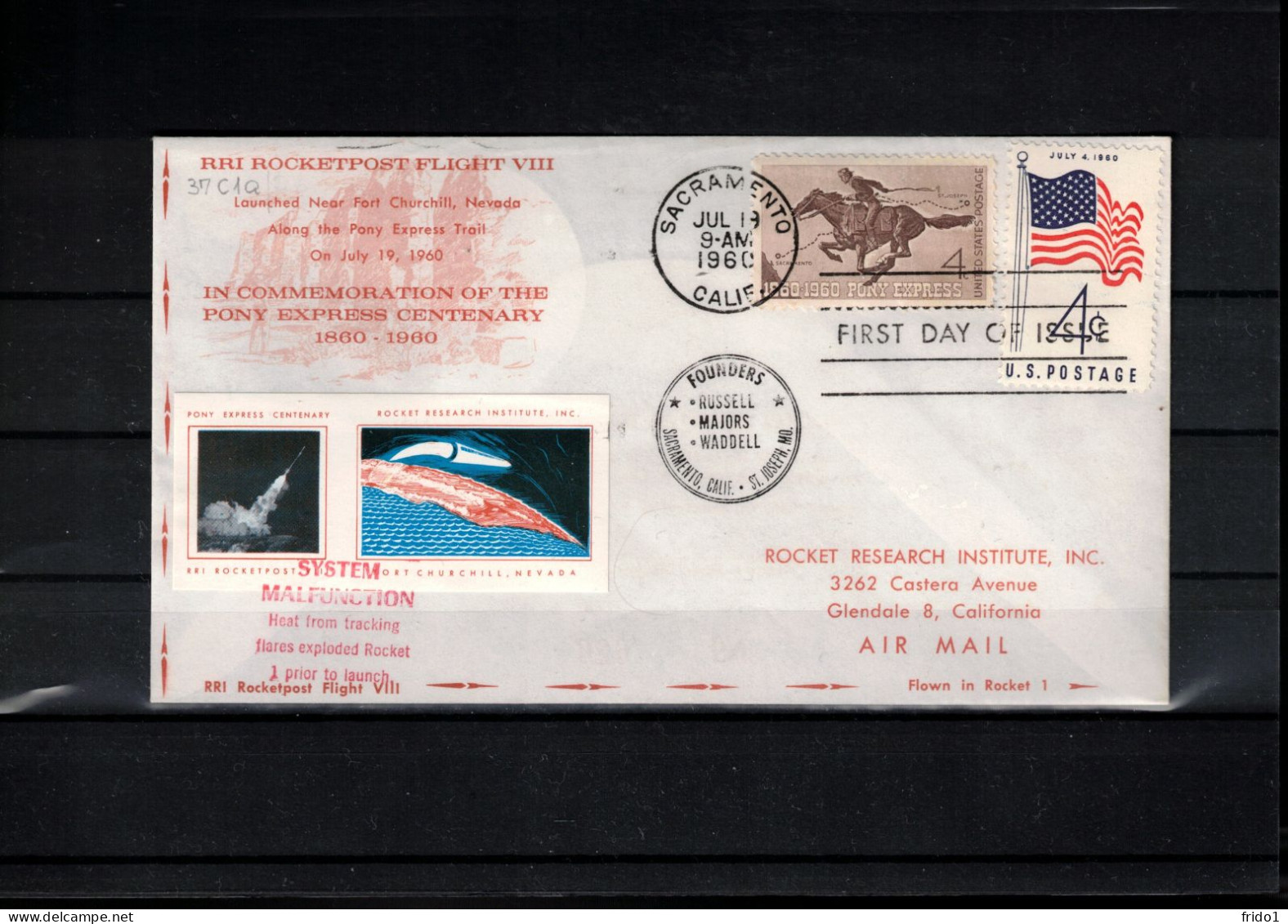 USA  1960 Rocket Mail Commemorating Pony Express Centenary - RRI Rocketpost Flight VIII Rocket 1 Interesting Cover - Brieven En Documenten