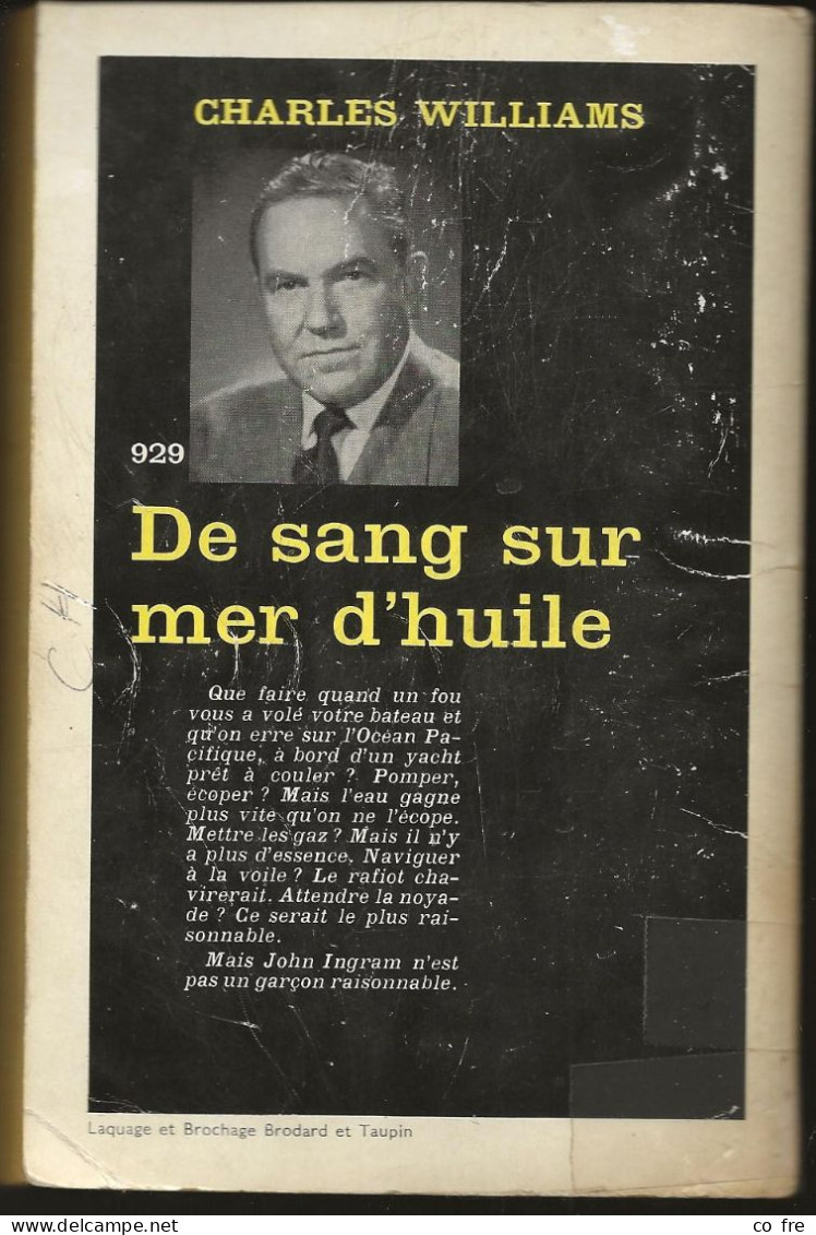 SÉRIE NOIRE, N°929: "De Sang Sur Mer D'huile" Charles Williams, 1ère édition Française 1965 (voir Description) - Série Noire