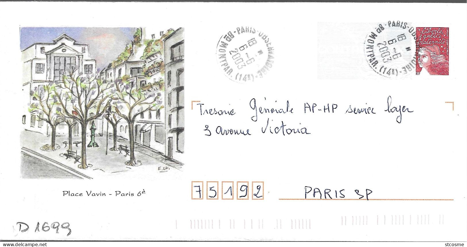 D1699 Entier Postal / Postal Stationnery / PSE - PAP Luquet - Place Vavin à Paris VI° (75) 809-lot B2K/0203839 - PAP: Aufdrucke/Luquet