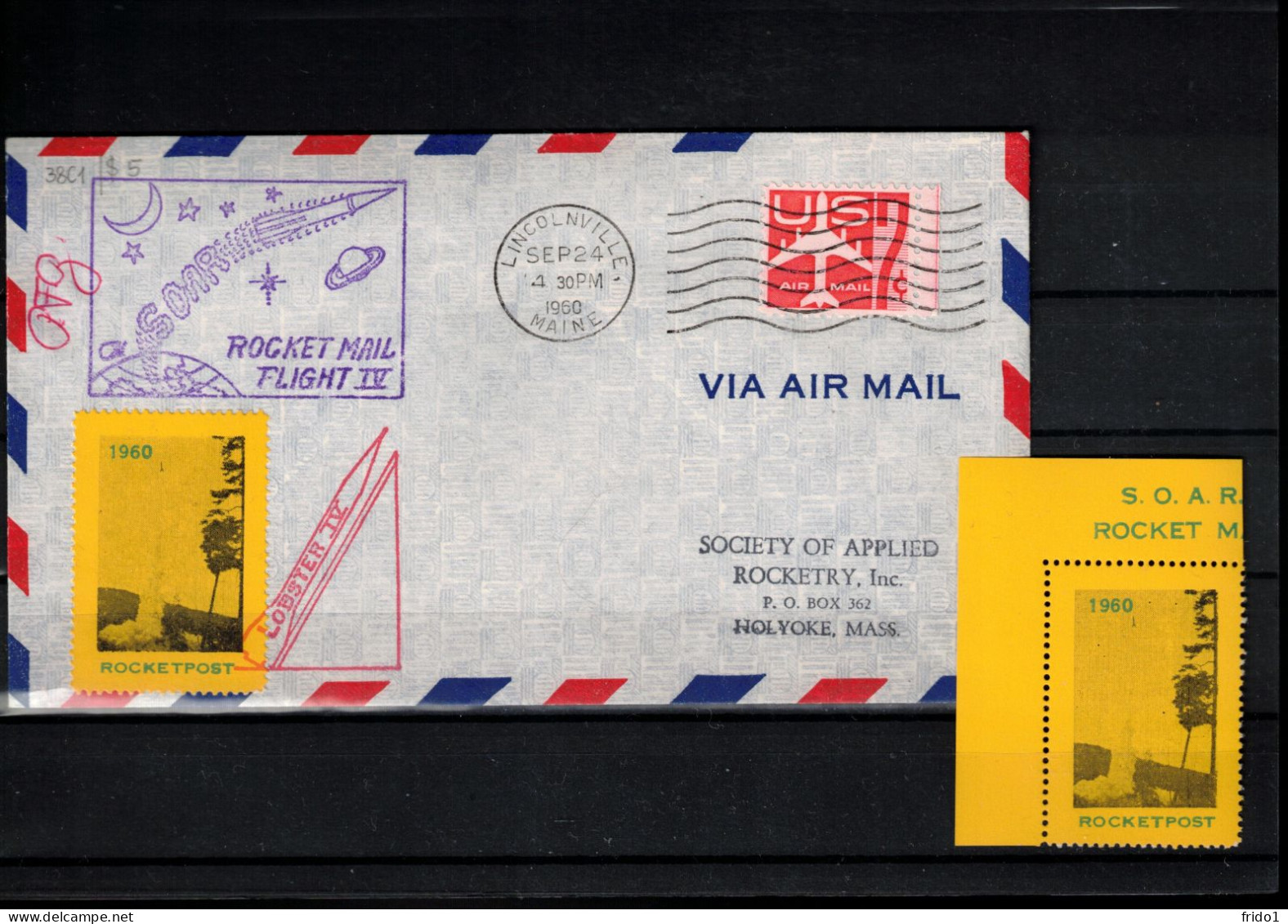 USA  1960 Rocket Mail Flight IV Rocket SOAR Interesting Cover+perforated Label MNH - Briefe U. Dokumente