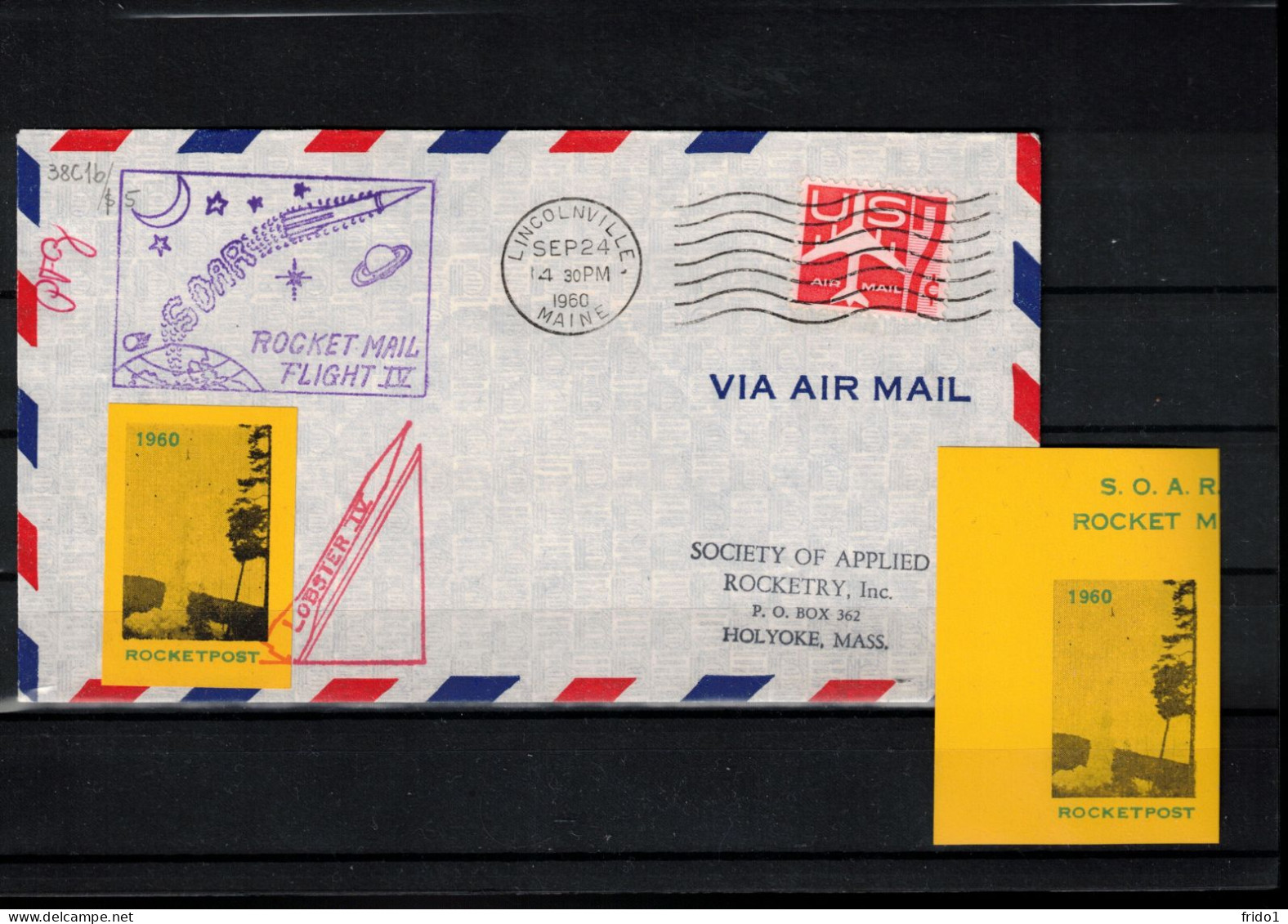 USA  1960 Rocket Mail Flight IV Rocket SOAR Interesting Cover+imperforated Label MNH - Covers & Documents