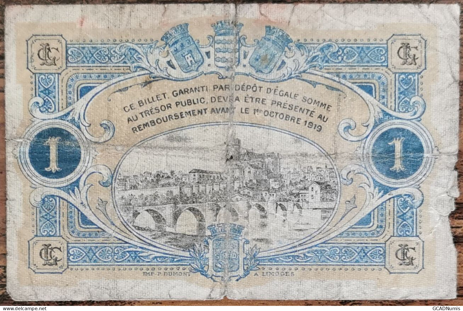 Billet 1 Franc Chambre De Commerce Limoges - 1919 - Nécessité - Série A N°77737 - Chambre De Commerce