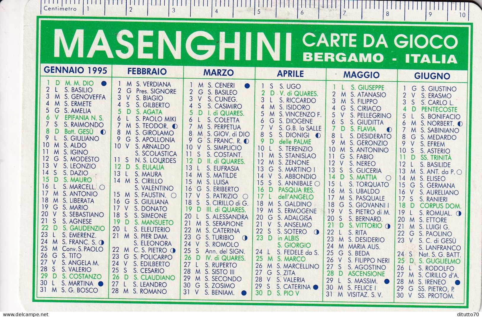 Calendarietto - Masenghini - Carte Da Gioco - Bergamo - Anno 1995 - Petit Format : 1991-00