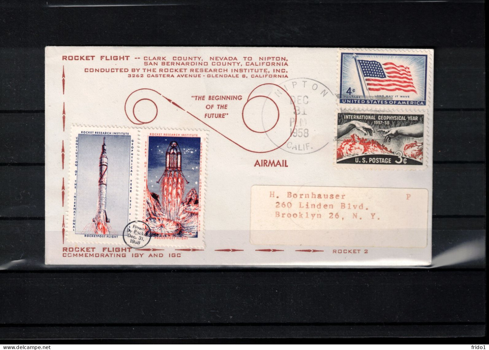 USA  1958 Rocket Mail - Rocket Flight Conducted By The Rocket Research Institute Inc. Glendale California - Cartas & Documentos