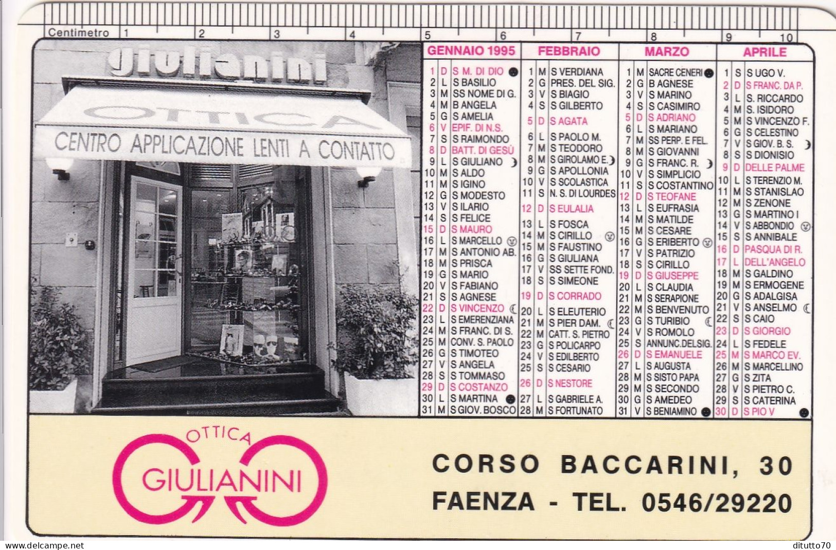 Calendarietto - Ottica  - Giulianini - Faenza - Anno 1995 - Small : 1991-00