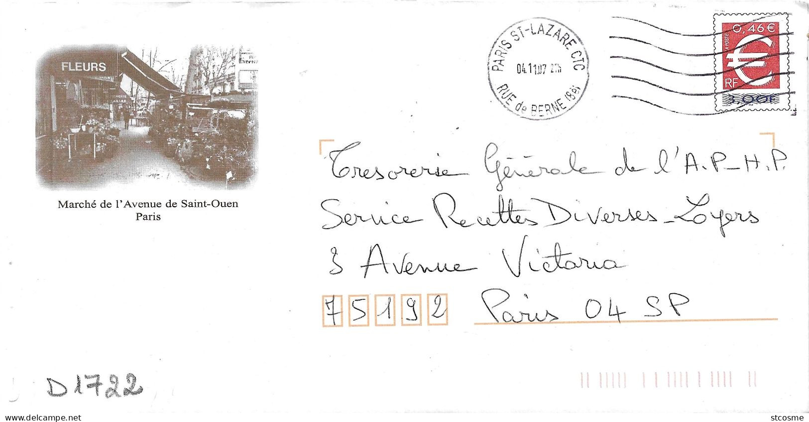 D1722 Entier Postal / Postal Stationnery / PSE - PAP Euro - Marché De L'avenue De St Ouen (75) 809.B4K.0103336 - Prêts-à-poster: Other (1995-...)