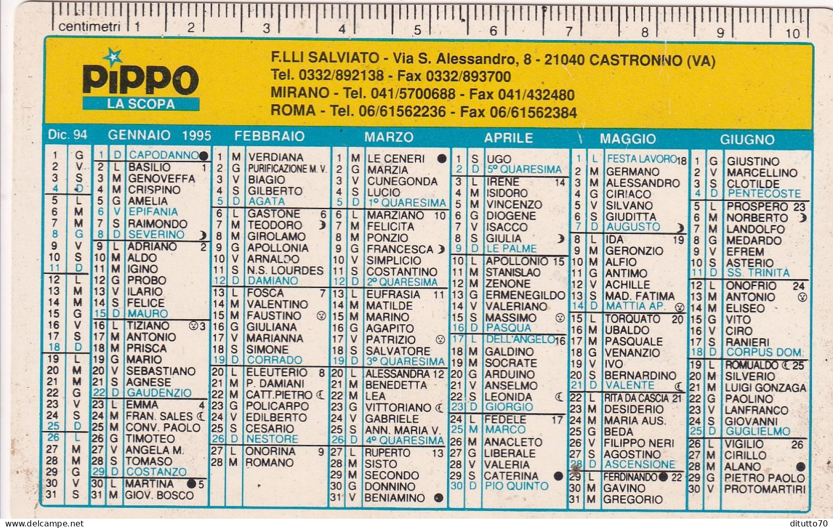 Calendarietto - Pippo - La Scopa - Castronno - Varese - Anno 1995 - Small : 1991-00