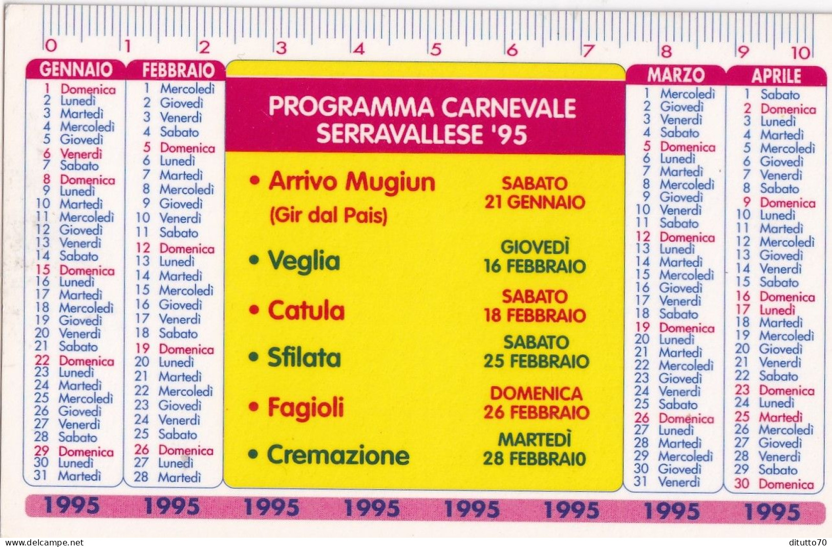 Calendarietto - Programma Carnevale - Serravallese - Anno 1995 - Small : 1991-00