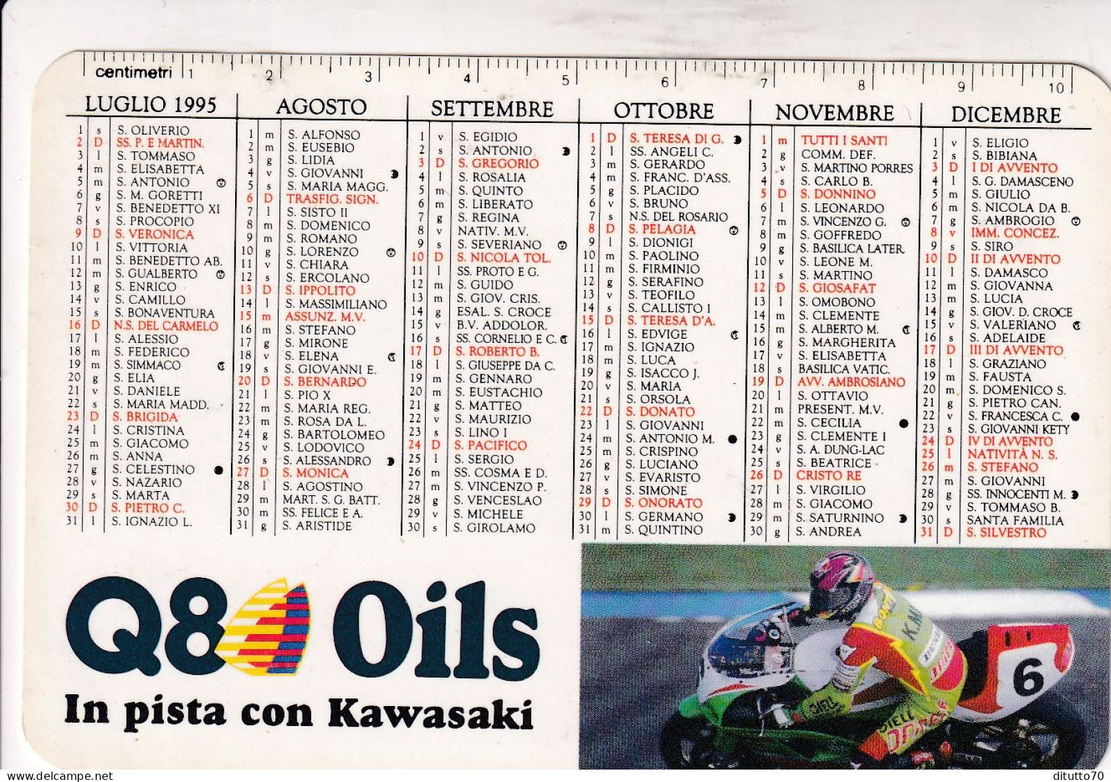 Calendarietto - Q8 Oilis - In Pista Con Kawasaki - Anno 1995 - Small : 1991-00