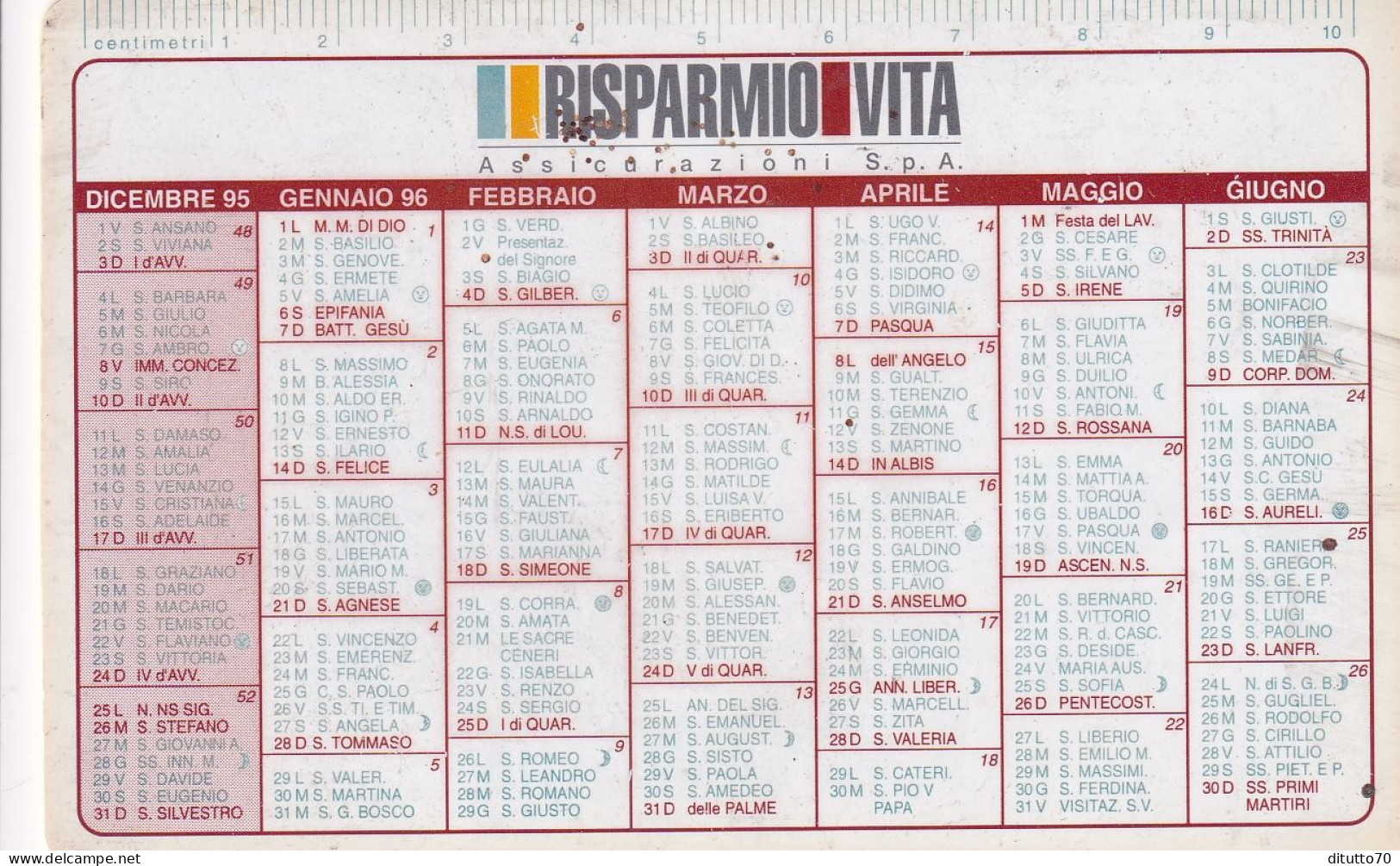 Calendarietto - Risparmio Vita - Assicurazioni - Anno 1995 - Petit Format : 1991-00