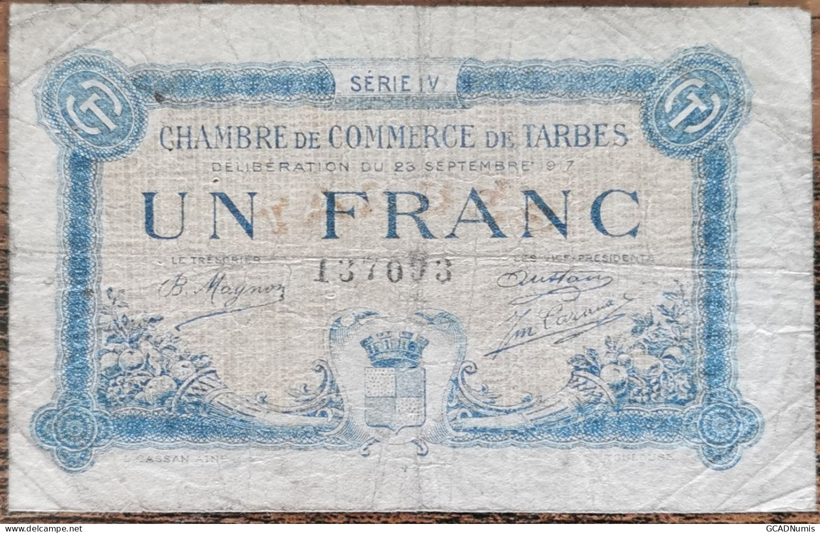 Billet 1 Franc Chambre De Commerce De Tarbes - 1917 - N°137093 - Handelskammer