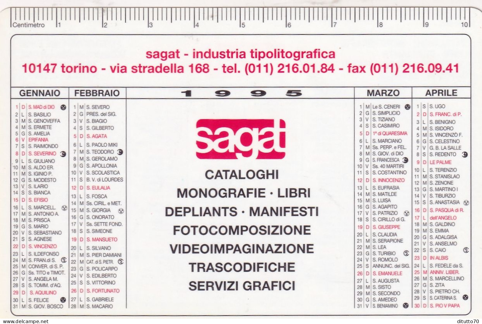 Calendarietto - Sagat - Industria Tipolitografica - Torino - Anno 1995 - Small : 1991-00