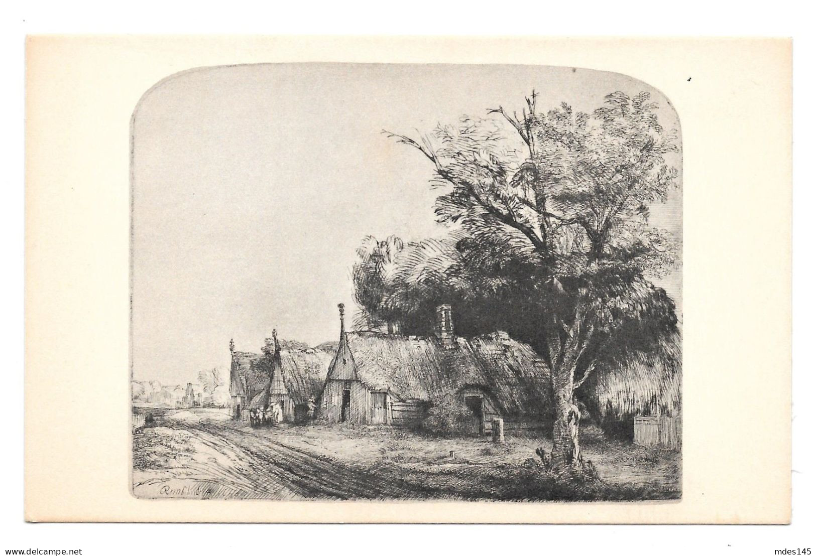 Rembrandt Landscape With Three Gabled Cottages Etching National Gallery Of Art DC Postcard - Malerei & Gemälde