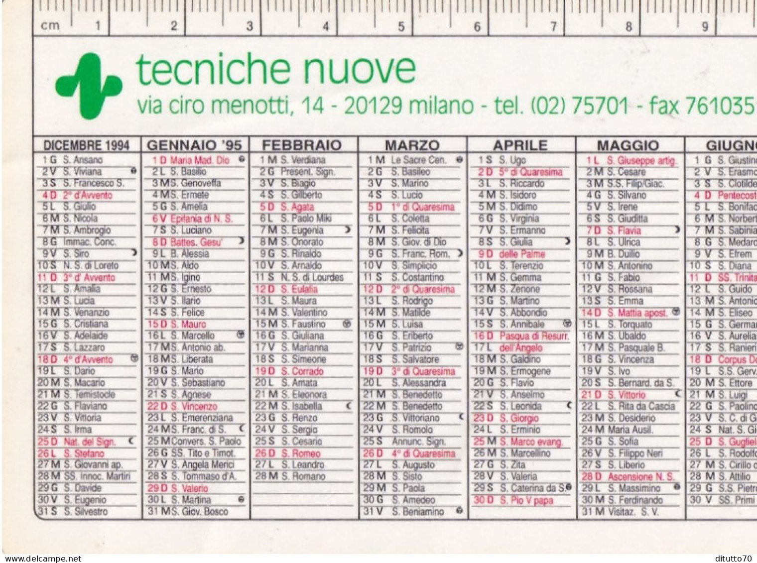 Calendarietto - Tecniche Nuove - Milano - Anno 1995 - Petit Format : 1991-00