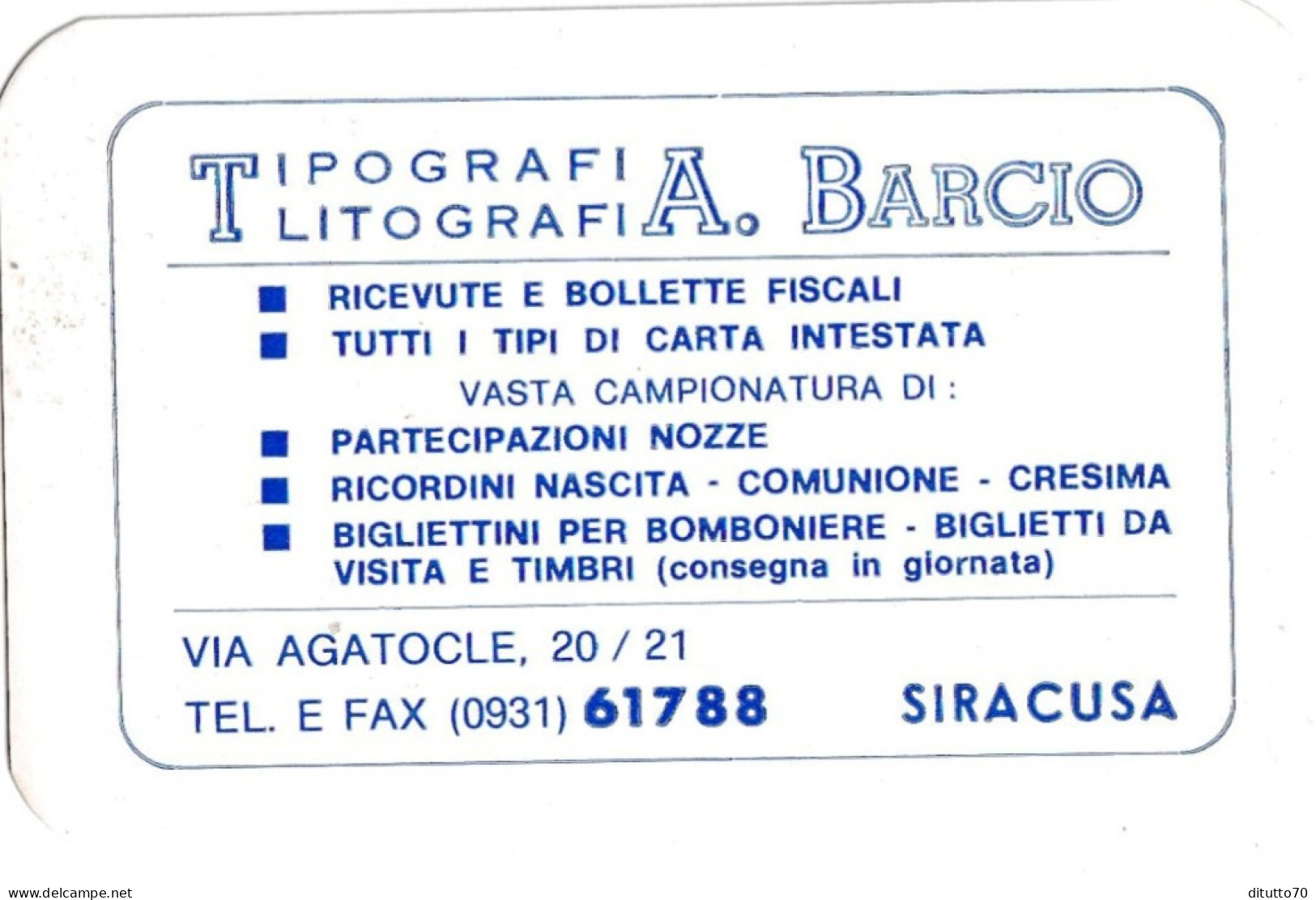 Calendarietto - Tipografia Litografia - A.barcio - Siracusa - Anno 1995 - Small : 1991-00