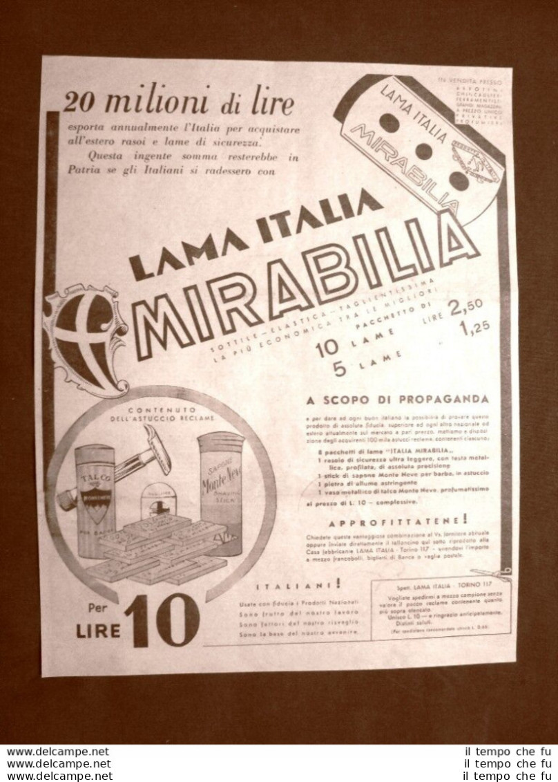 Pubblicità Del 1945 Lama O Lametta Da Barba Italia Mirabilia 20 Milioni Di Premi - Sonstige & Ohne Zuordnung