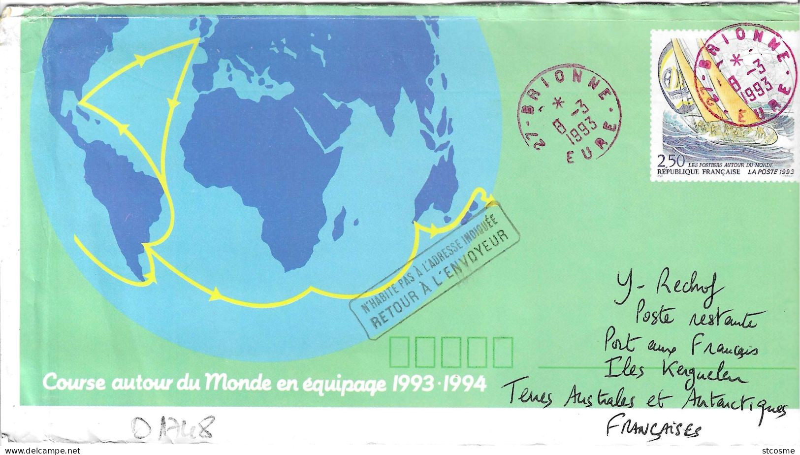 D1748 Entier Postal / Postal Stationnery / PSE - PAP Les Postiers Autour Du Monde, Course En équipage 1993-1994 - Standaardomslagen En TSC (Voor 1995)