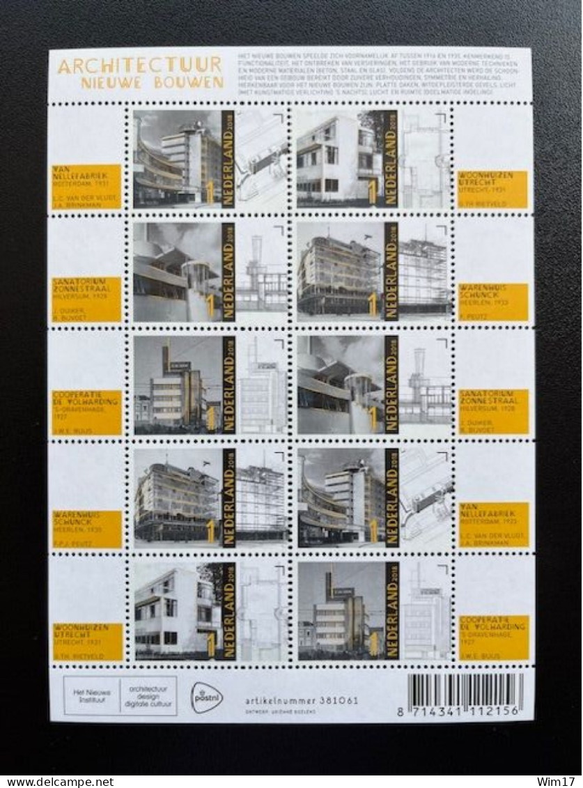 NETHERLANDS 2018 ARCHITECTURE SHEET OF 10 STAMPS MNH 17-09-2018 NEDERLAND ARCHITECTUUR NVPH 3679/3683 - Lettres & Documents