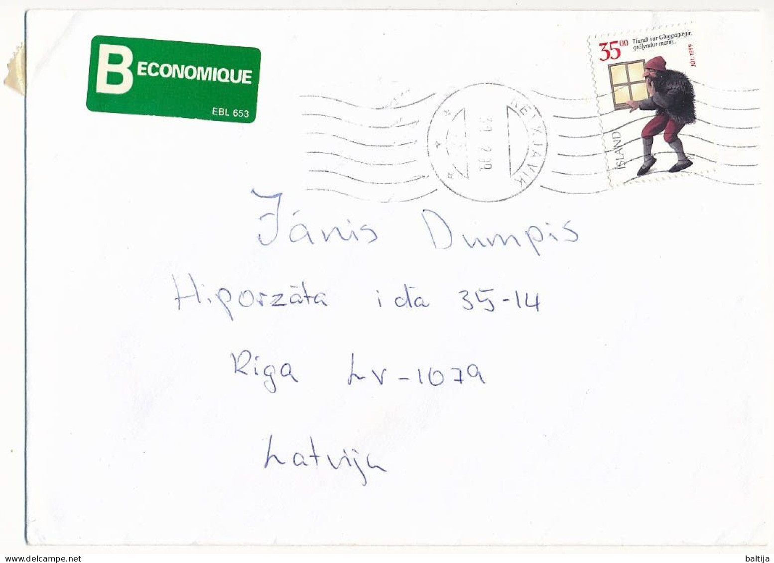 Mi 937 Solo Cover Abroad / Christmas - 30 December 1999 Reykjavik, Roller Cancel - Covers & Documents