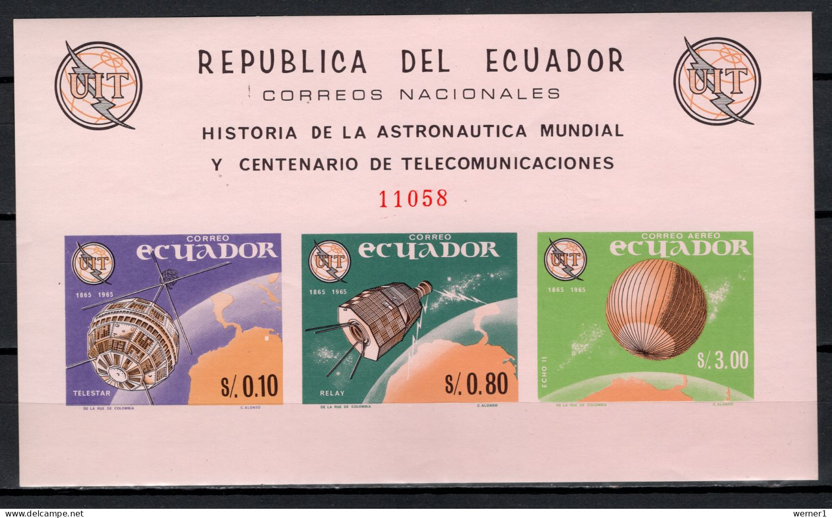 Ecuador 1966 Space ITU Centenary S/s Imperf. MNH - Sud America